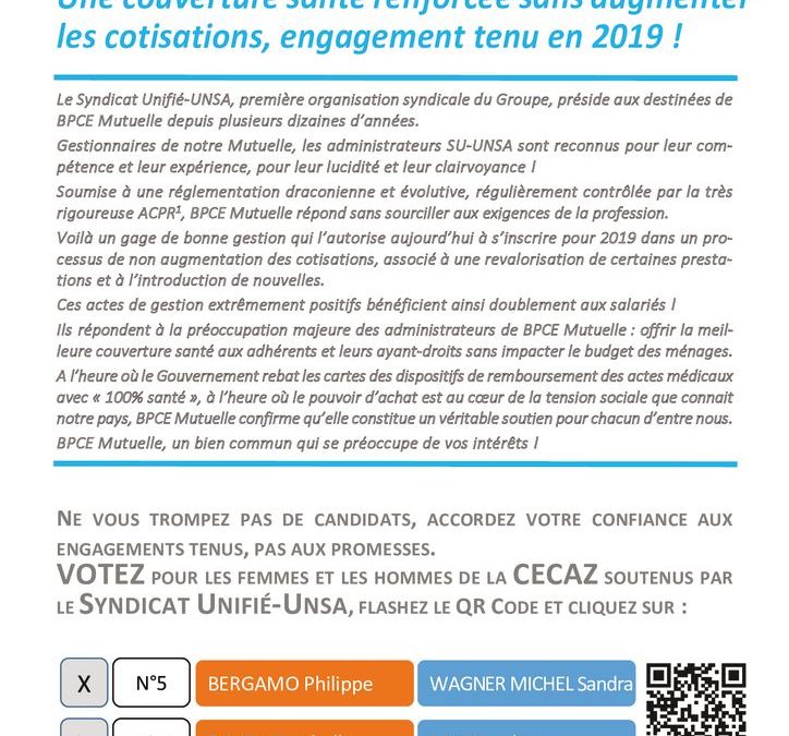 Une couverture santé renforcée sans augmenter les cotisations, engagement tenu en 2019 !