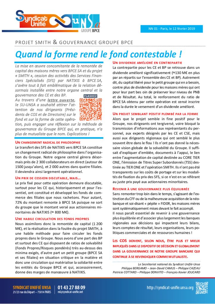 thumbnail of NN 2019-01 Projet SMITH & Gouvernance Groupe – Quand la forme rend le fond contestabl