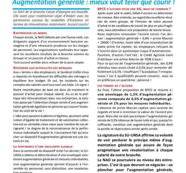 Signature de l’accord de négociation annuelle obligatoire : augmentation générale : mieux vaut tenir que courir !